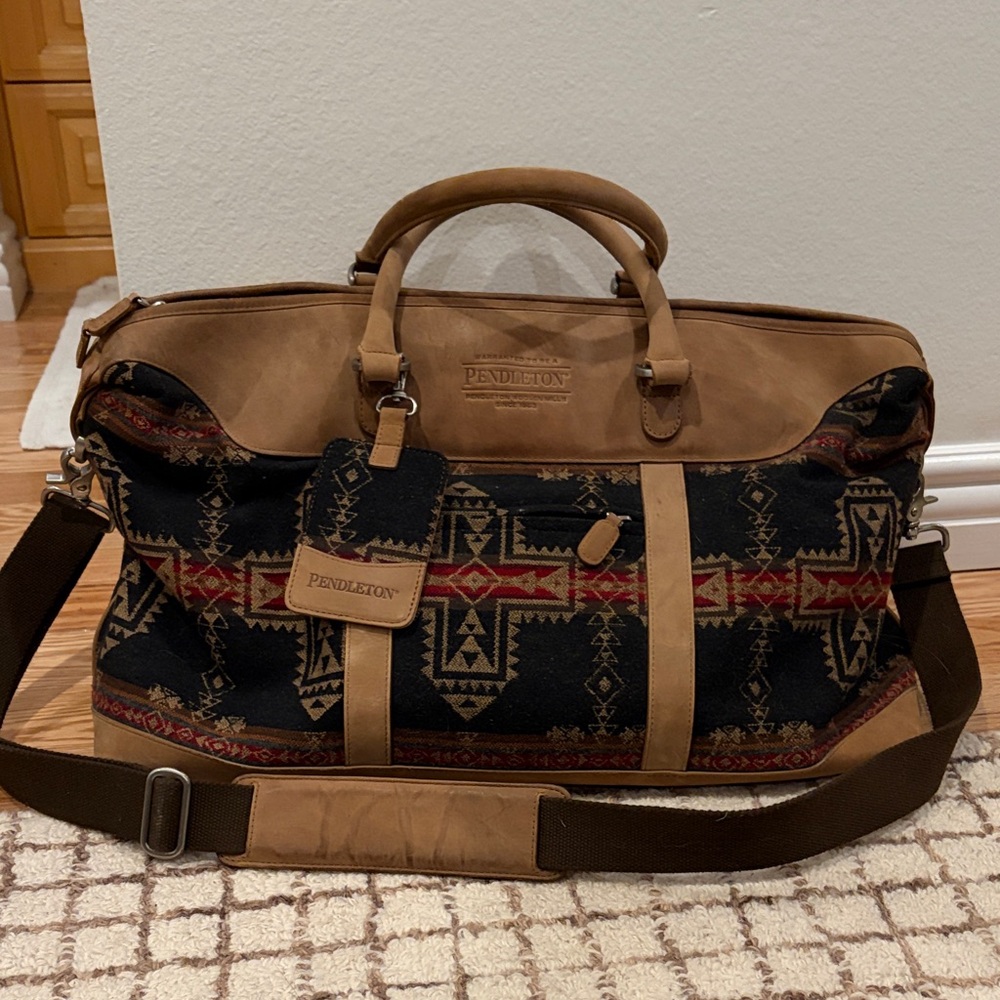Pendleton Black, Tan, and Red Weekender Duffel with Red Accents